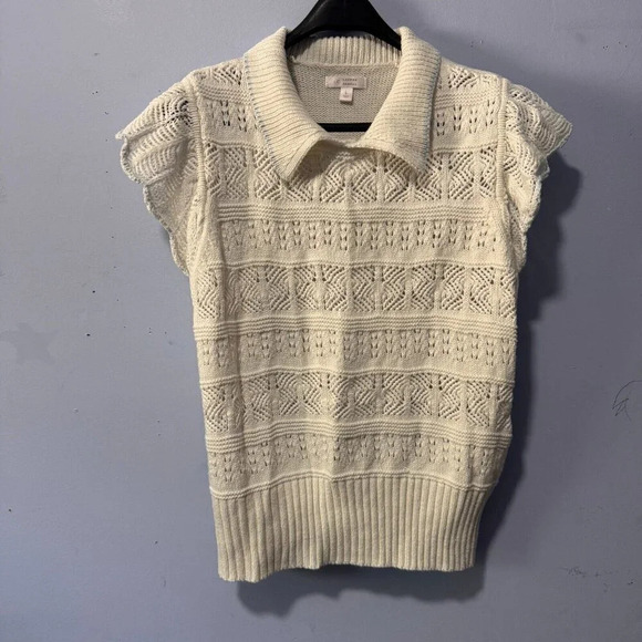 Lauren‎  Conrad size large white knit top Pointelle Flutter Sleeve ivory - Picture 1 of 4